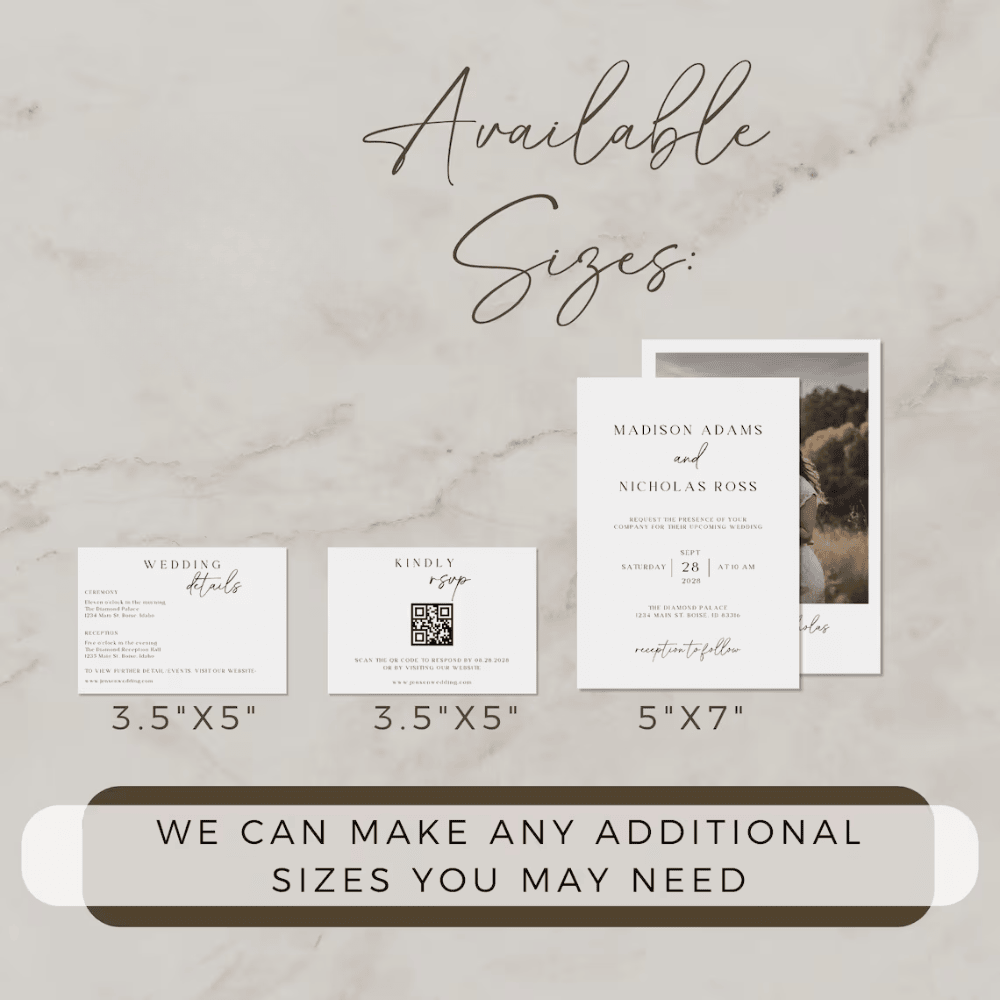 Printed Photo Wedding Invitation Suite | Minimalist 3-Piece Set with QR RSVP | Modern Picture Invite Bundle | Envelopes Included