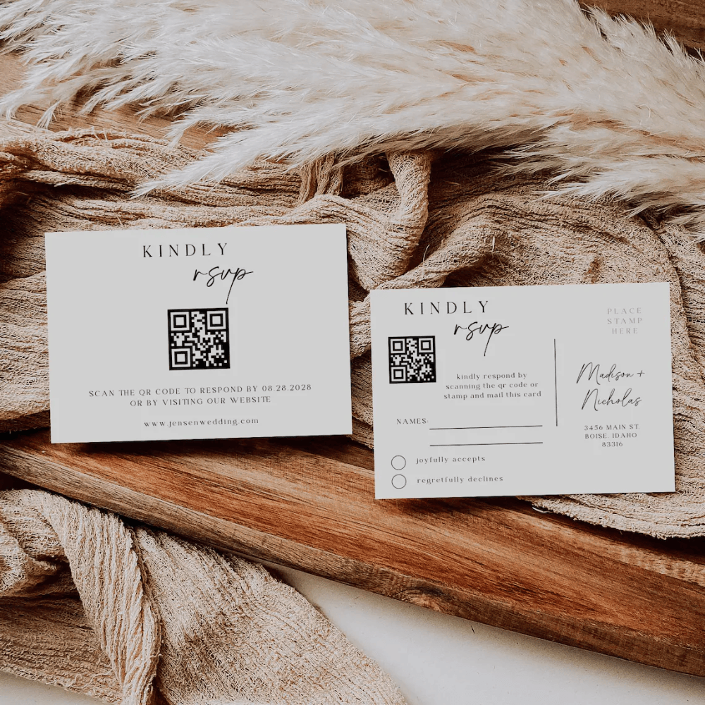 Printed Photo Wedding Invitation Suite | Minimalist 3-Piece Set with QR RSVP | Modern Picture Invite Bundle | Envelopes Included