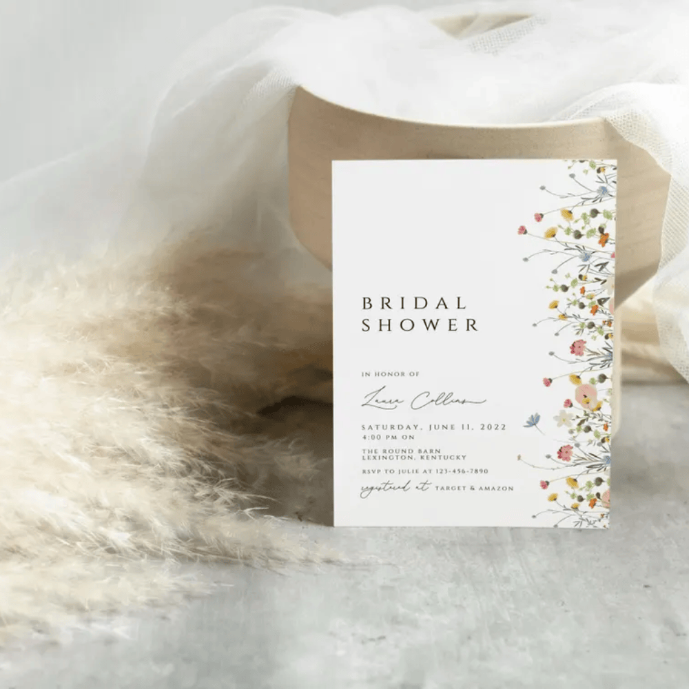 Printed Wildflower Bridal Shower Invitations | Boho Floral Garden Invite | Minimalist Spring Wedding Shower Cards | Envelopes Included