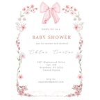 Printed Coquette Baby Shower Invitations | Pink Bow & Floral Invite | Girl Baby Shower Cards with Envelopes | Coquette Aesthetic Theme