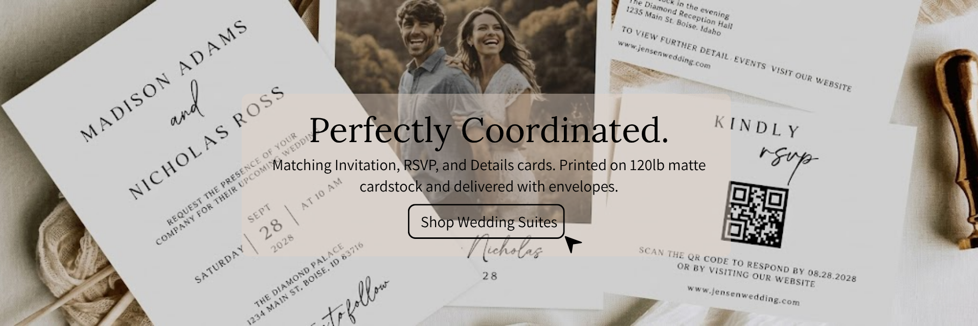 Matching Invitation, RSVP, and Details cards. Printed on 120lb matte cardstock and delivered with envelopes.